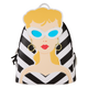 Backpack with a stylized face design featuring sunglasses and earrings on a white background