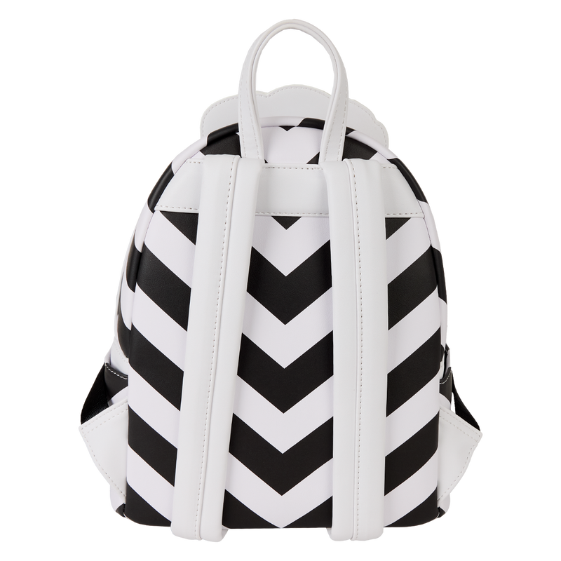 Black and white striped backpack on a white background