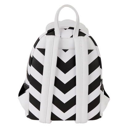 Black and white striped backpack on a white background