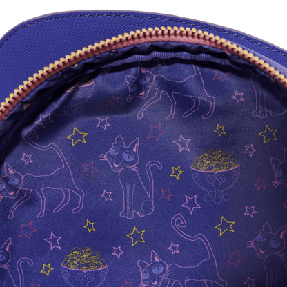 Purple bag with cat and star pattern