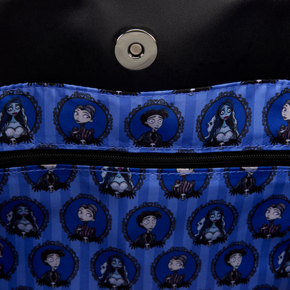 Close-up of a bag with character pattern on a blue background