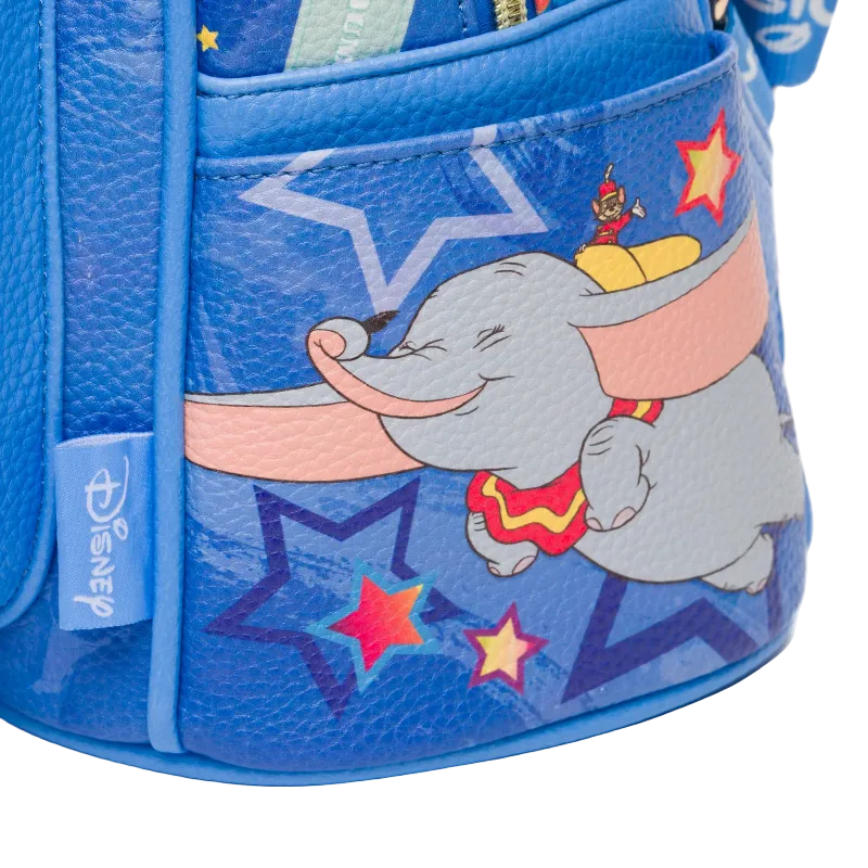 Blue backpack with Dumbo the elephant design and Disney logo.