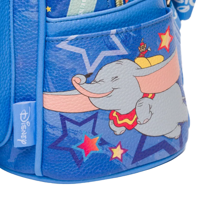 Blue backpack with Dumbo the elephant design and Disney logo.