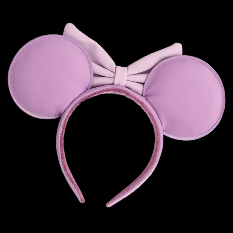 A light purple Minnie Mouse-style mouse ear headband with a bow on a solid white background.