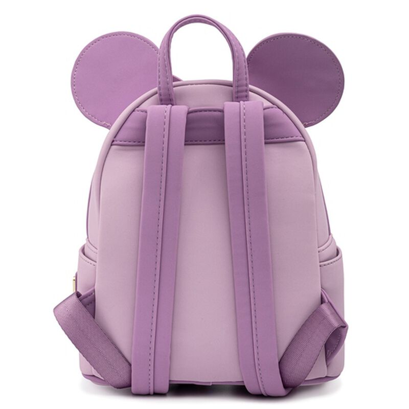 Purple backpack with mouse ears on a white background
