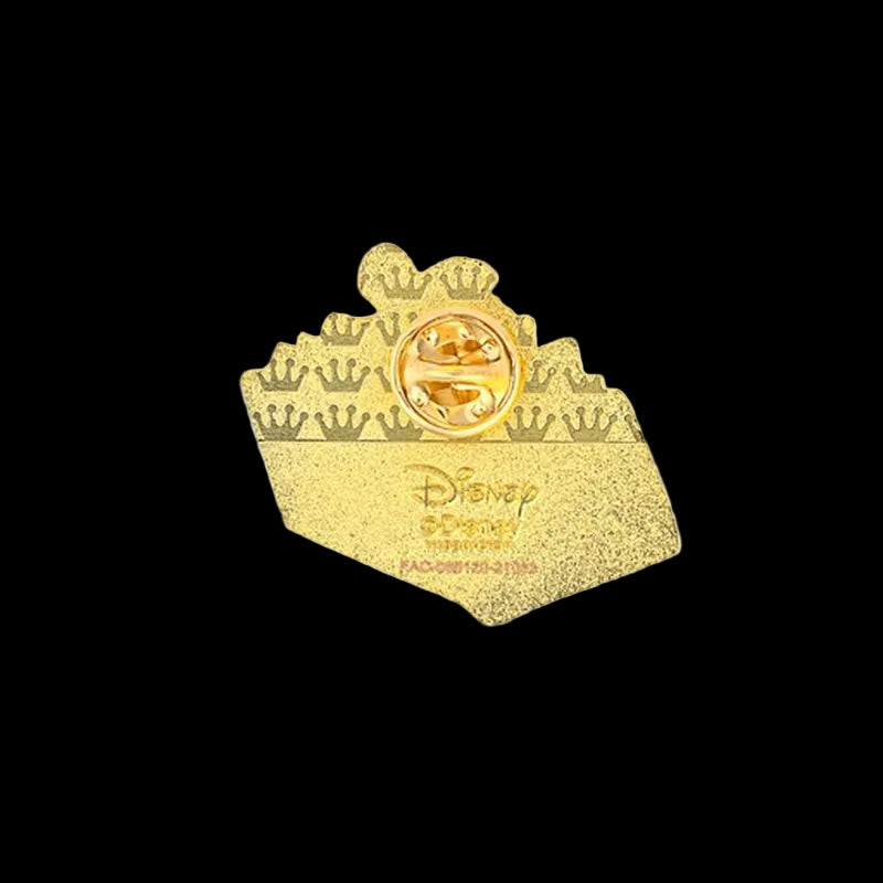 A gold Disney Princess Cinderella Castle enamel pin on a plain white background.