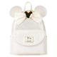 White backpack with mouse ears and a gold bow, featuring the Disney logo.