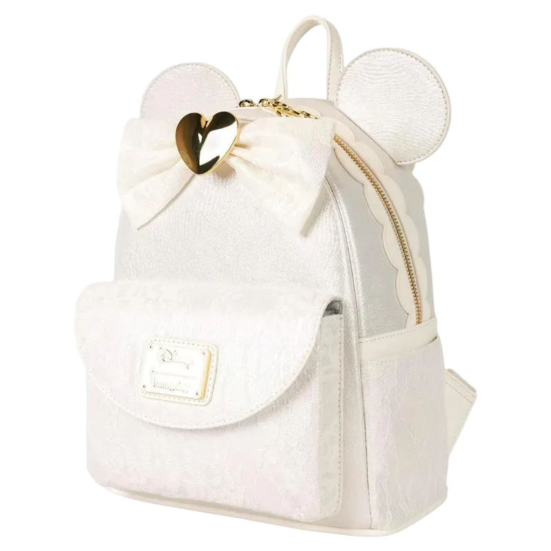 White backpack with bow and ears on a white background