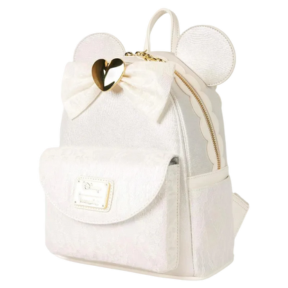 White backpack with bow and ears on a white background
