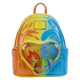 Colorful backpack with character designs on a white background