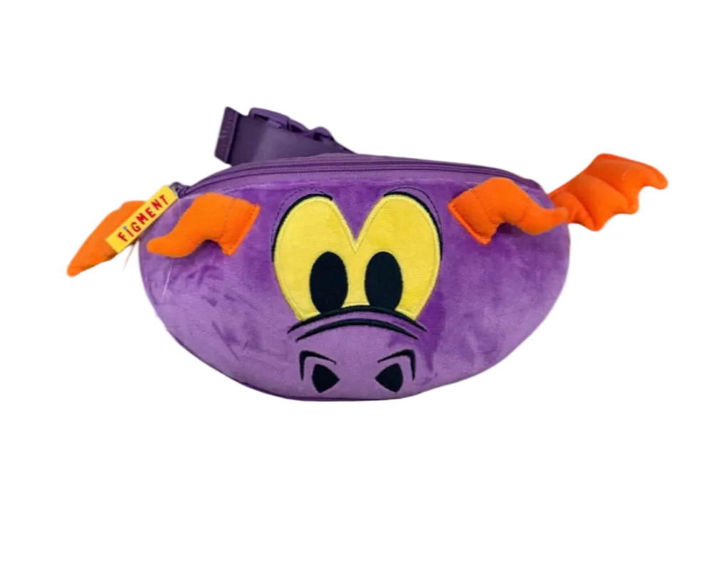 Purple bag with cartoon face and orange accents on a white background