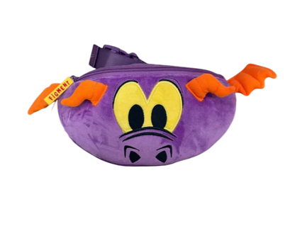 Purple bag with cartoon face and orange accents on a white background