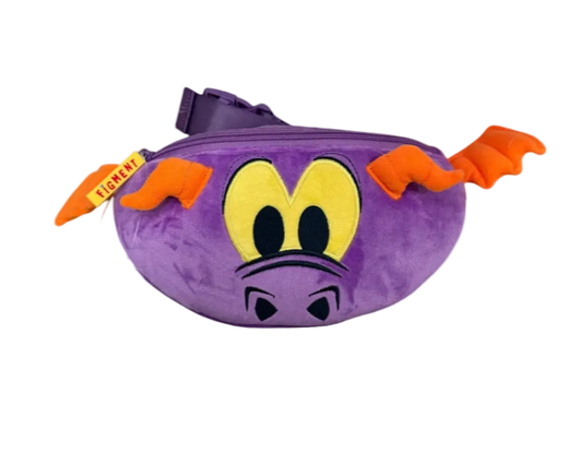 Purple bag with cartoon face and orange accents on a white background