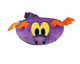 Purple bag with cartoon face and orange accents on a white background