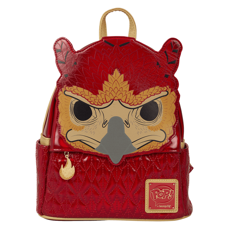 Red backpack with owl design and 'Pop!' logo on a white background
