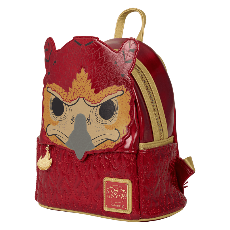 Red backpack with owl design on a white background