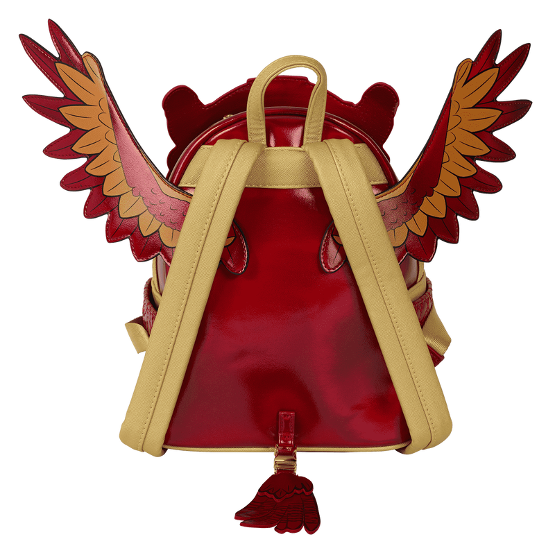 Red backpack with brown wings on a white background