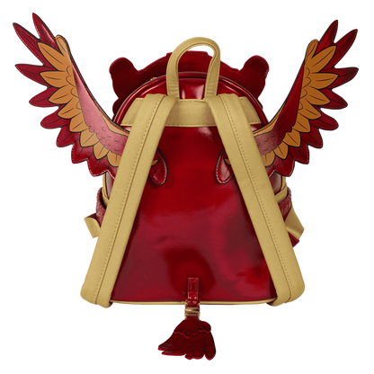 Red backpack with brown wings on a white background