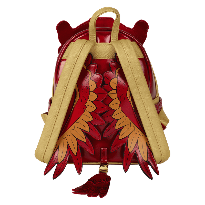 Backpack with red and beige design on a white background