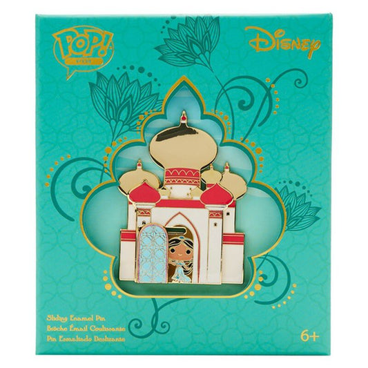 Disney Aladdin pin packaging with a green background and decorative elements.