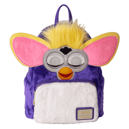Plush backpack with cartoon character face on a white background