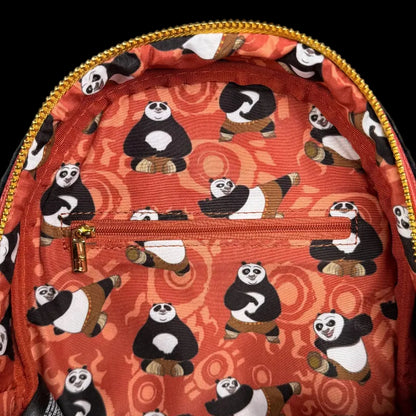 Backpack with panda pattern on an orange background