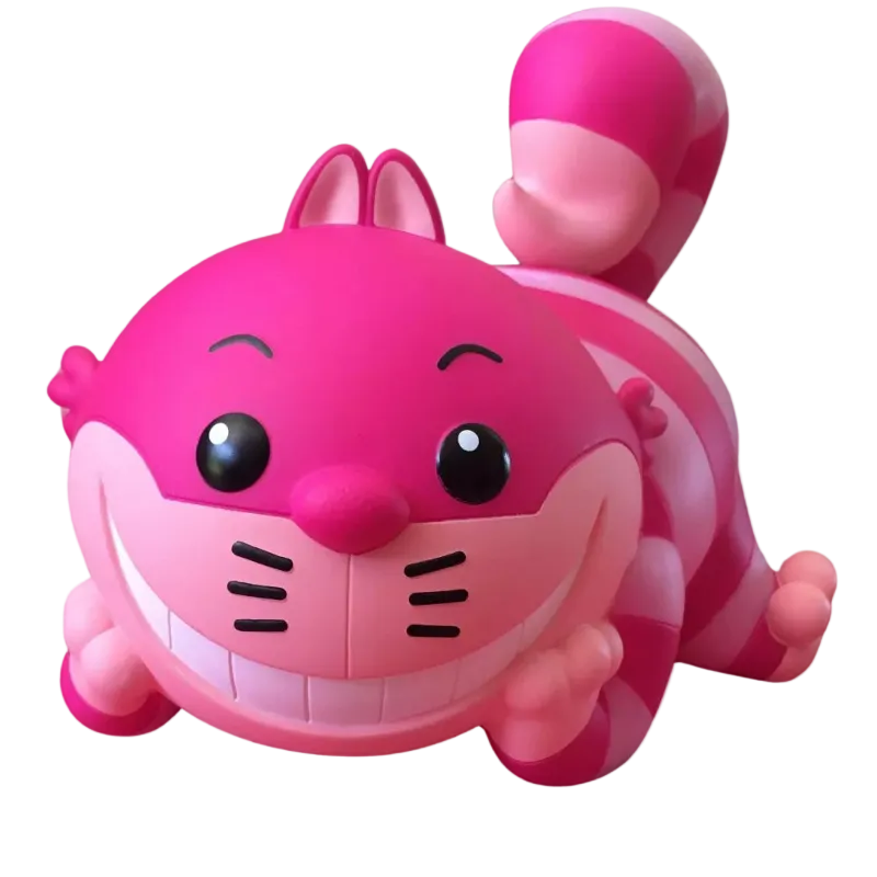 Pink cartoon-like cat toy on a white background