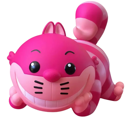 Pink cartoon-like cat toy on a white background