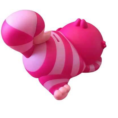 Pink and white striped toy figure on a white background