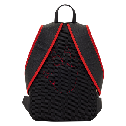 Black backpack with red accents on a white background
