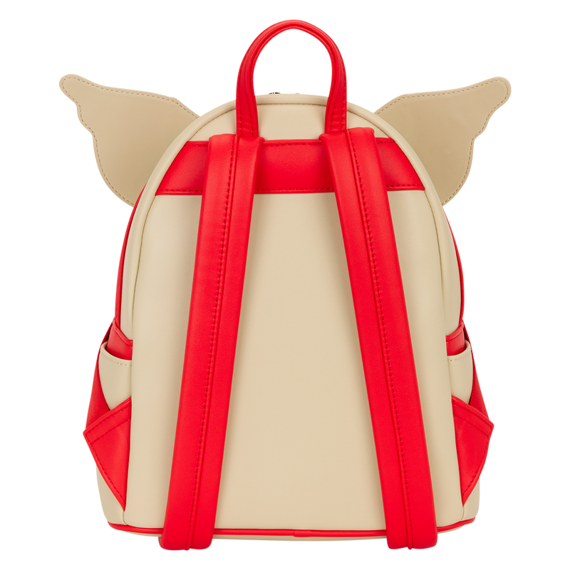 Beige and red backpack with animal ears on a white background