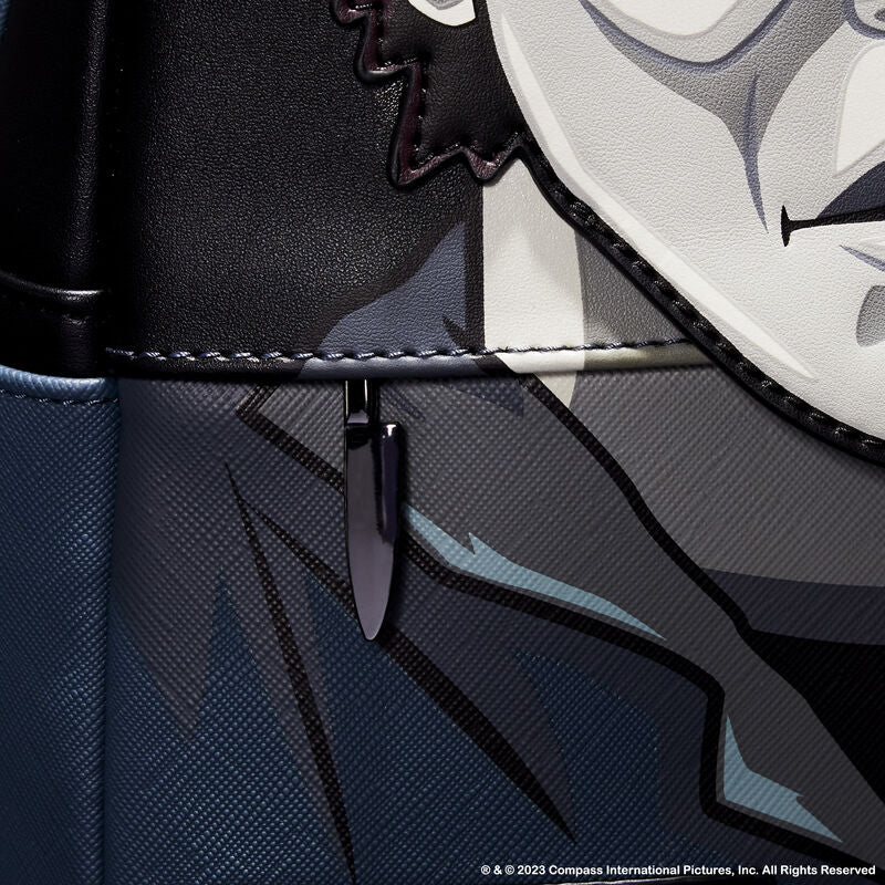 Close-up of a backpack with a design on the front pocket