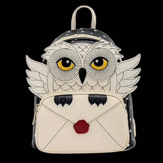 Backpack with owl design and envelope detail on a white background