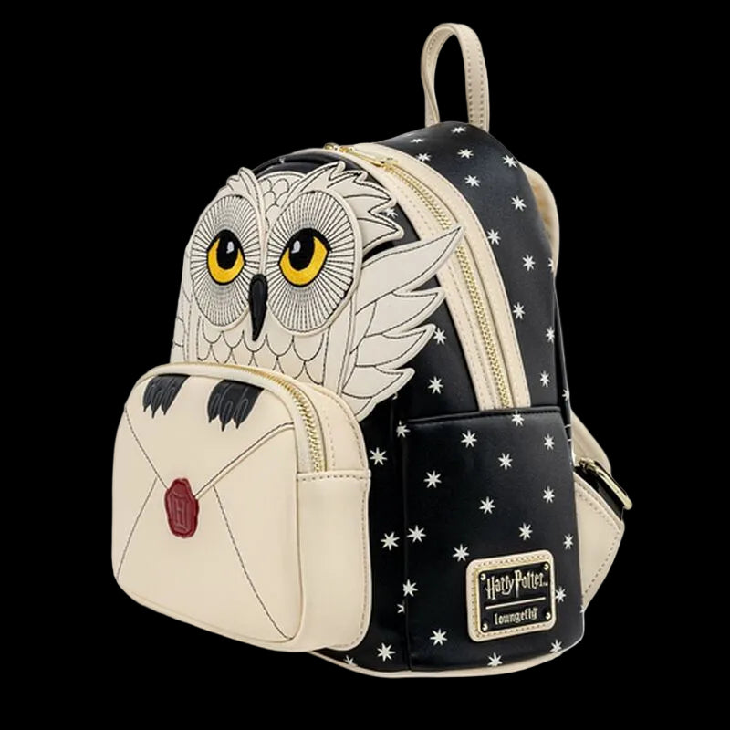 Backpack with owl design and Harry Potter logo on a white background