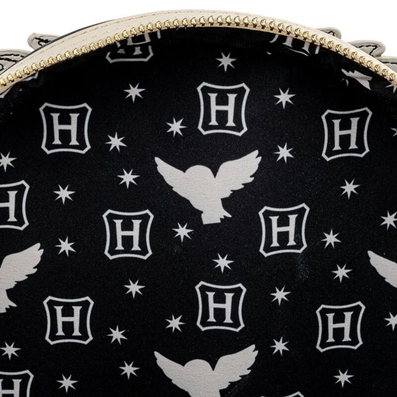 Black pouch with white 'H' logo and angel wings pattern