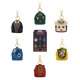 Set of Harry Potter-themed keychains with different houses on a white background
