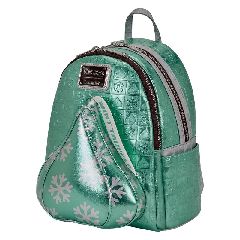 Green backpack with snowflake pattern on a white background