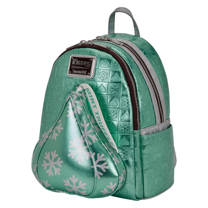 Green backpack with snowflake pattern on a white background