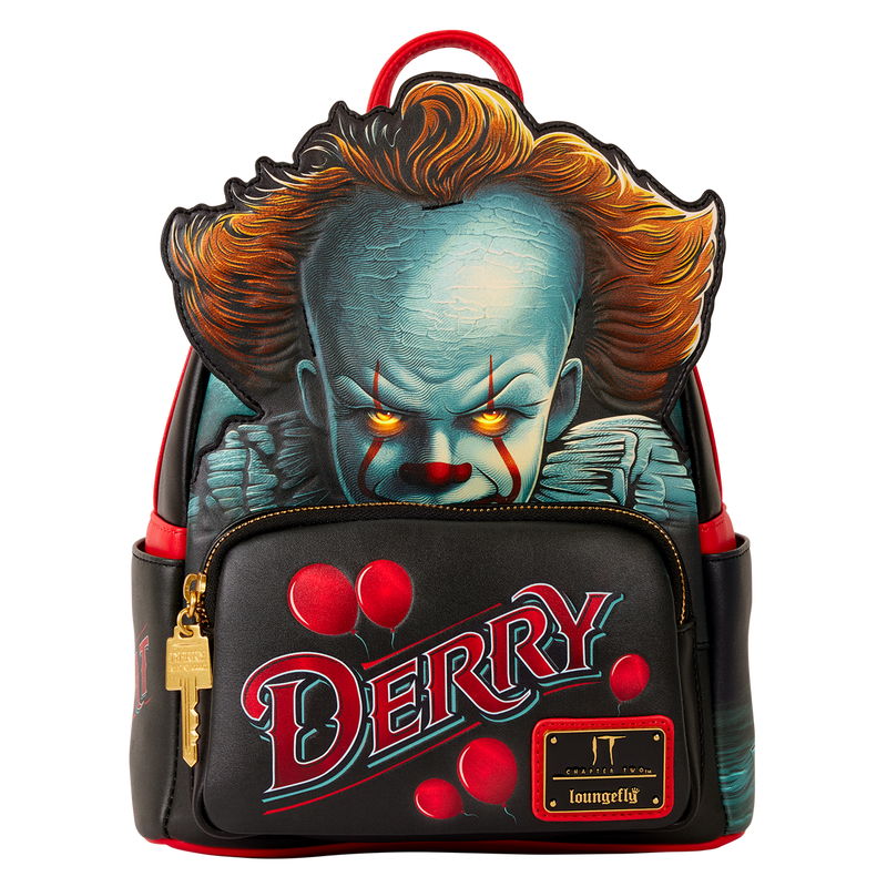 Backpack with a design of a clown face and 'Derry' text on a white background