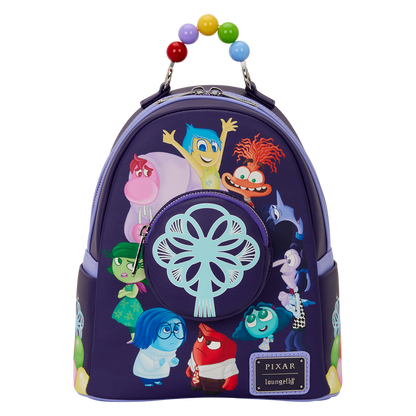 Backpack with colorful character design on a white background