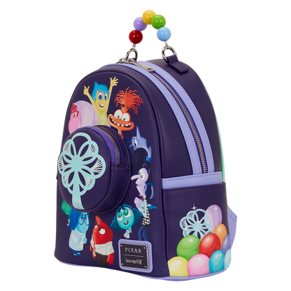 Colorful backpack with cartoon character design on a white background