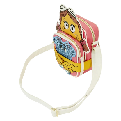 Colorful bag with cartoon character design on a white background