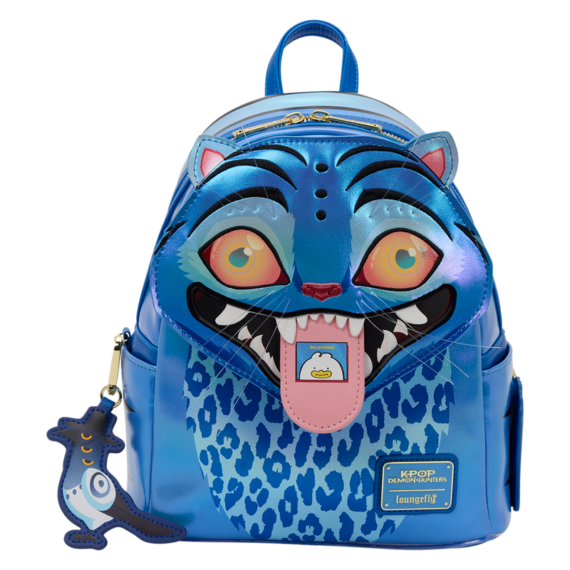 Blue animal-themed backpack with a cartoon face on a white background