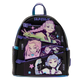 Black backpack with animated character designs on a white background