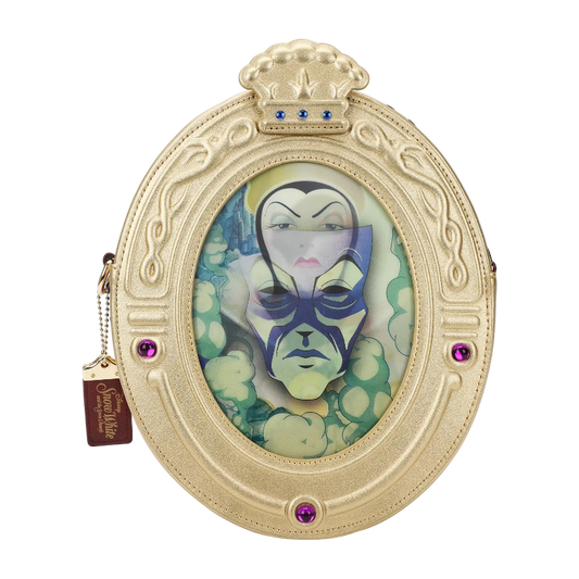 Decorative mirror with a character design in an ornate frame on a white background
