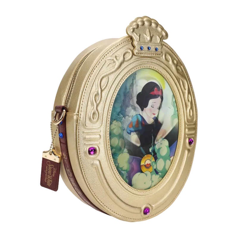 Round decorative purse with Snow White illustration on a white background