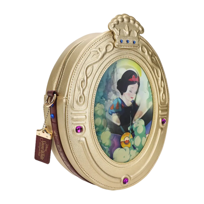 Round decorative purse with Snow White illustration on a white background