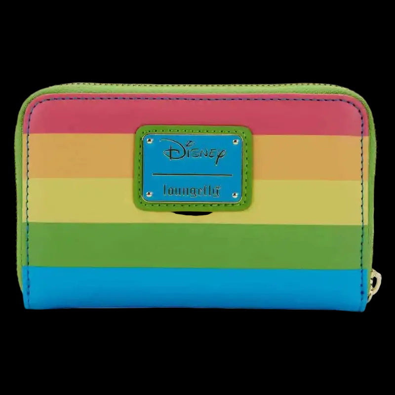 Colorful striped wallet with Disney logo on a white background