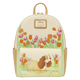 Backpack with cartoon dog and tulips design on a white background