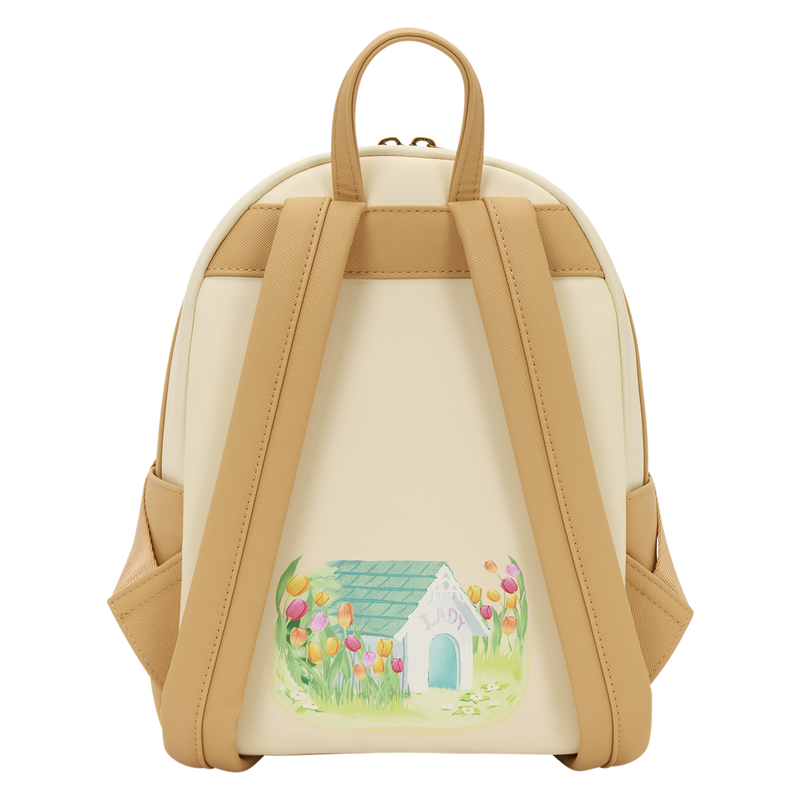 Backpack with a cute house and flower design on a white background